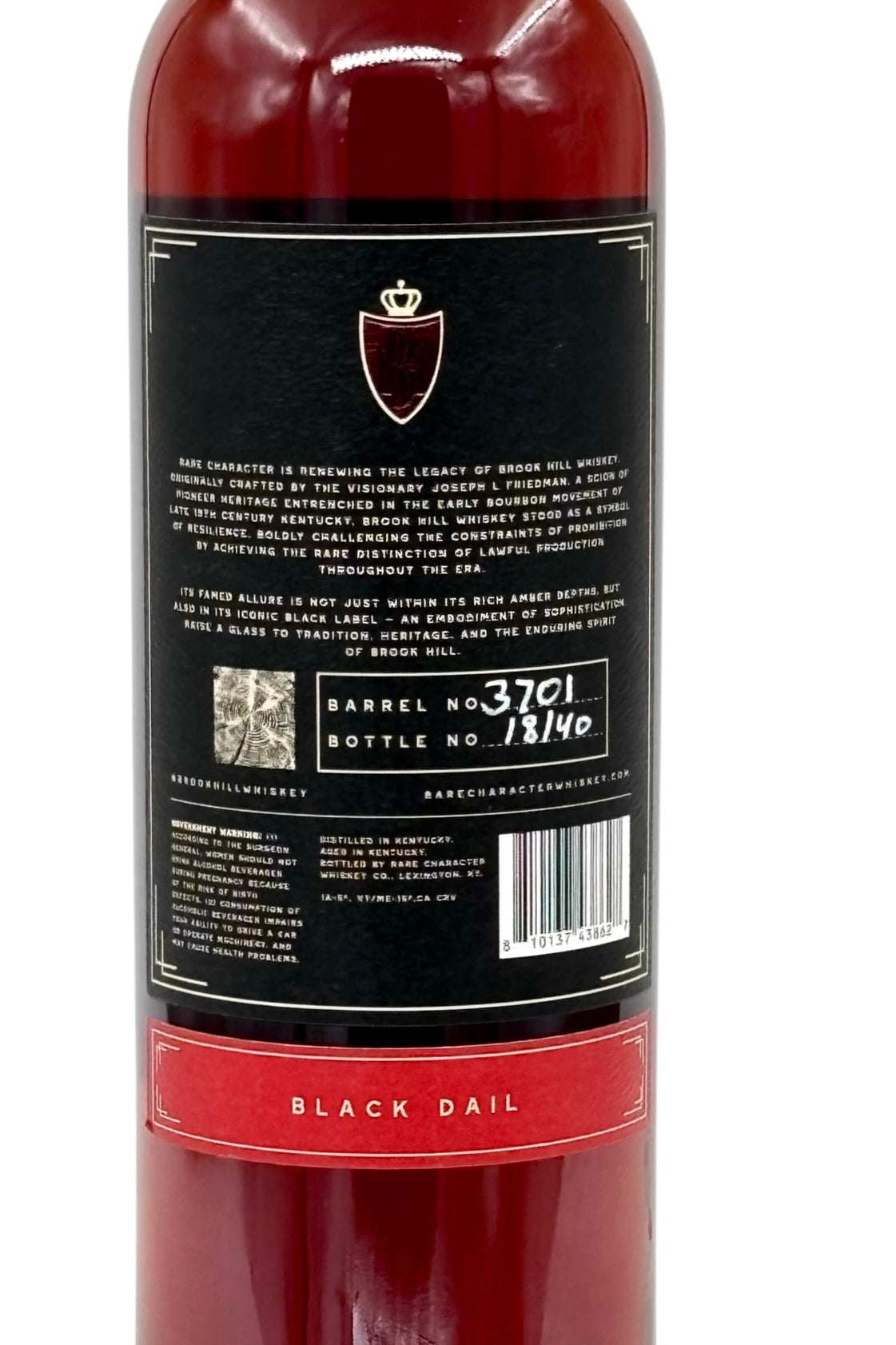 Rare Character Brook Hill 13 Year Old "Black Dail" Straight Kentucky Bourbon Whiskey