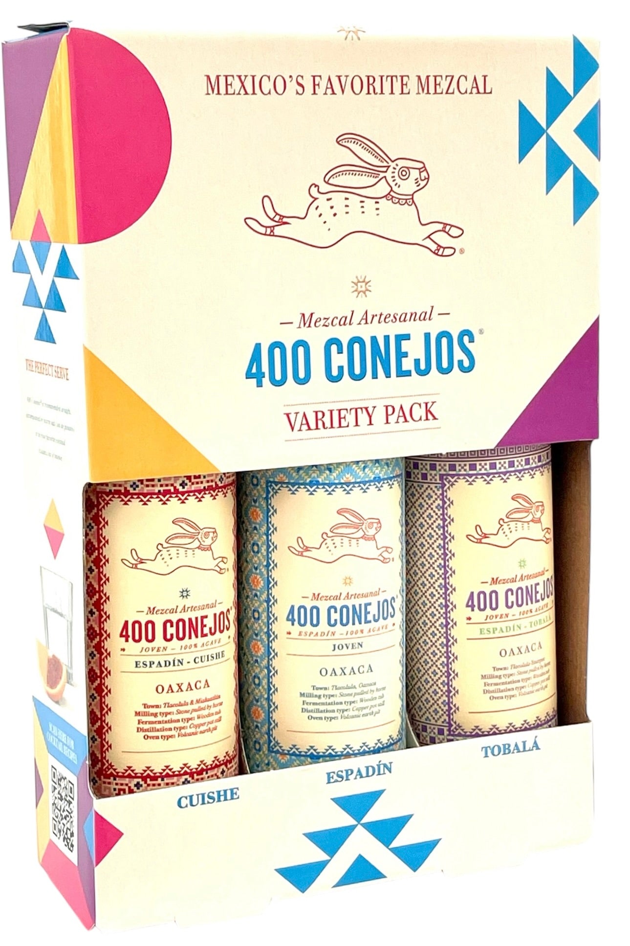 400 Conejos Mezcal Variety Pack Espadin Cuishe Tobala 3 x 200 ml