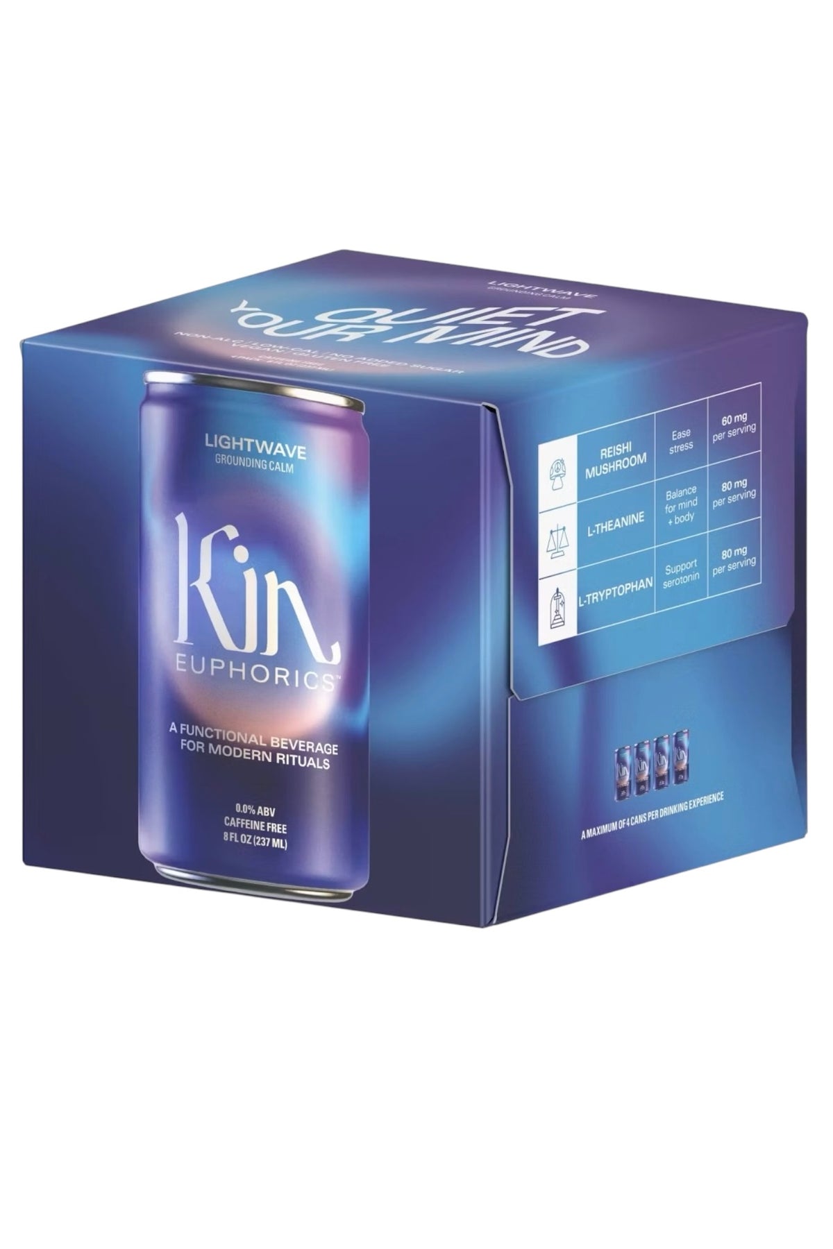 Ken Euphorics Lightwave Grounding Calm Caffeine Free Non Alcoholic 4 x 8oz Cans