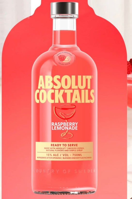 Absolut Cocktails Vodka Raspberry Lemonade &quot;Ready to Serve&quot; RTD 750 ml