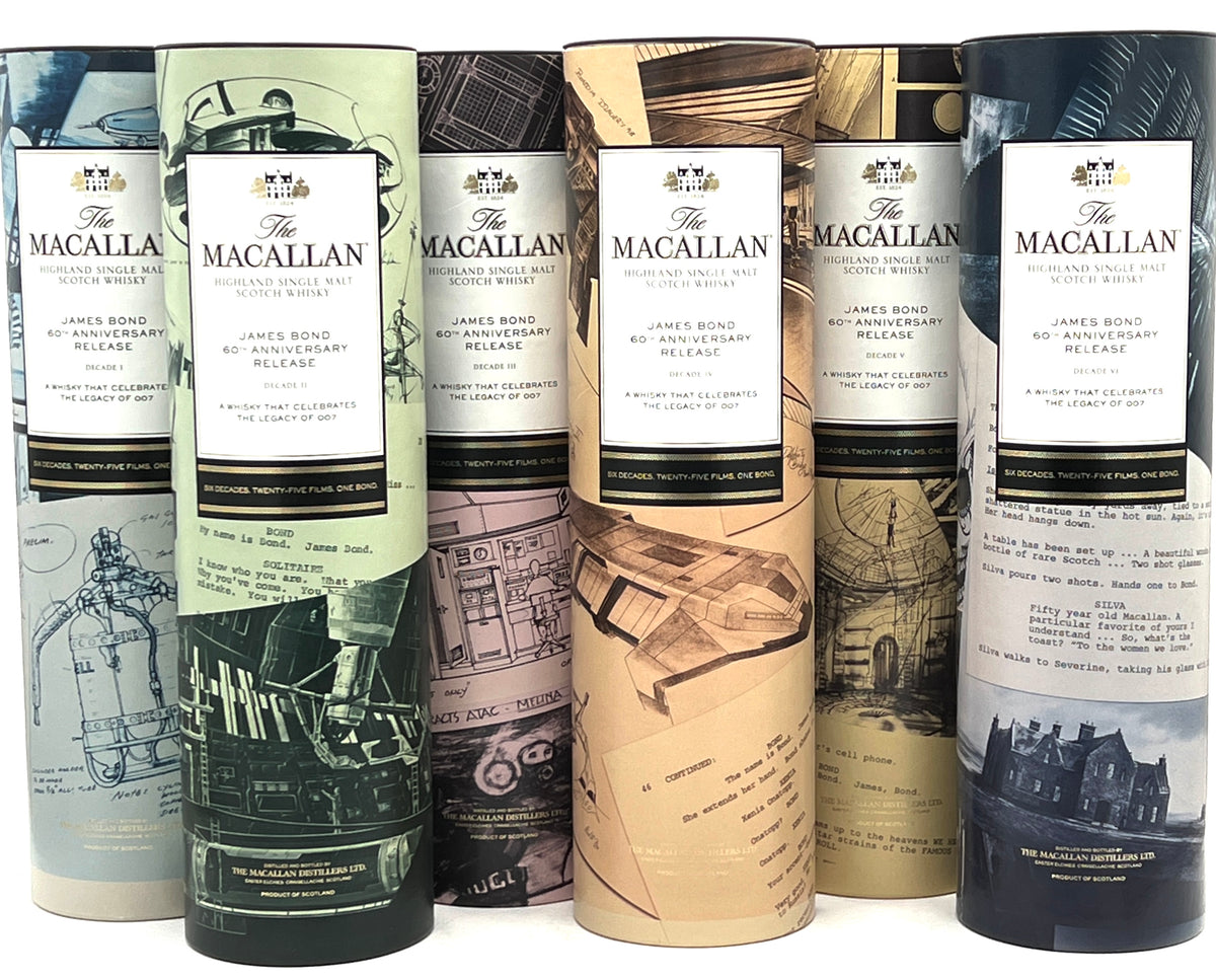 The Macallan &quot;James Bond 60th Anniversary&quot; Complete Set of Six Bottles! Single Malt Scotch Whisky