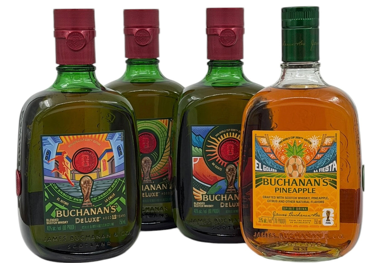 Buchanan 12 Yr FIFA-Themed Scotch Whisky Plus Pineapple! Set of 4, 4 x 750 ml