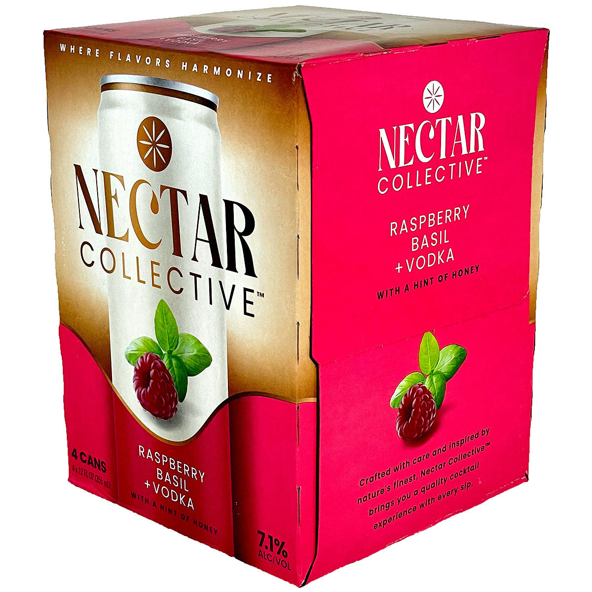 Nectar Collective Raspberry Basil + Vodka Sparkling Cocktail 7.1% ABV 4-Pack Cans