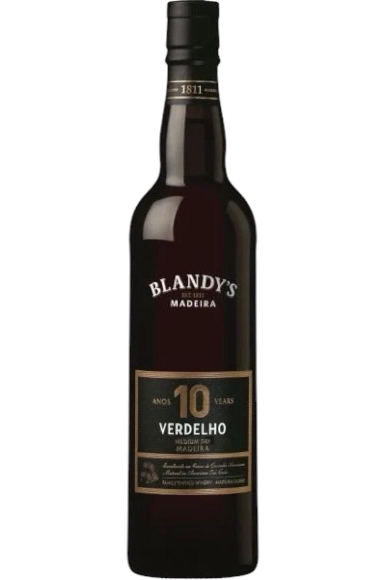 Blandys 10 Year Verdelho Medium Dry Madeira Fortified Wine Canteiro Aged Basalt Volcanic Island Portugal 90 Points Wine Advocate Wine Spectator 19% ABV 500ml