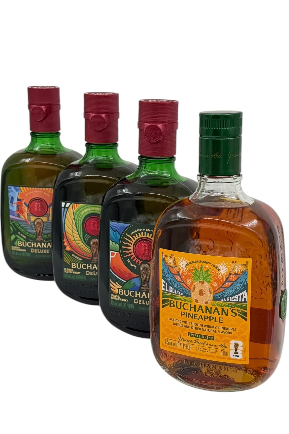 Buchanan 12 Yr FIFA-Themed Scotch Whisky Plus Pineapple! Set of 4, 4 x 750 ml