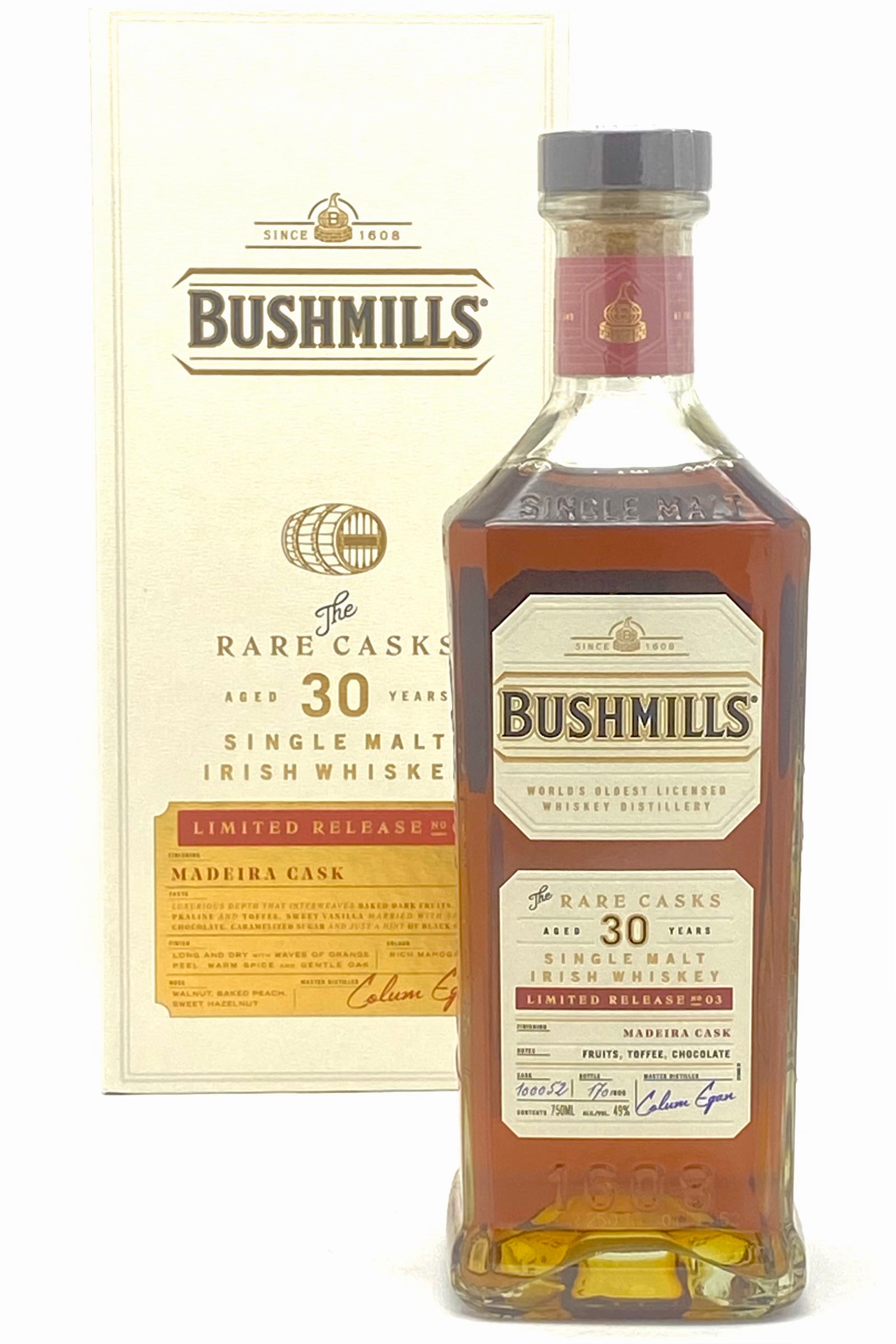 Bushmills Rare Cask 30 Year Old Single Malt Irish Whiskey – Madeira Cask Finish, 49% ABV (Rare Casks Series #3)