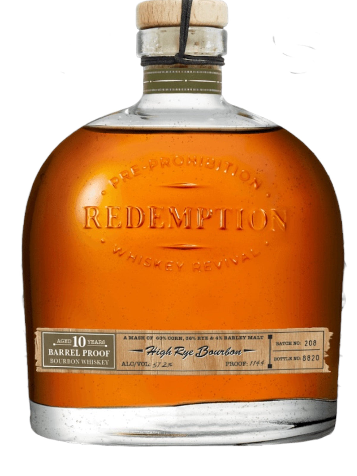 Redemption Barrel Proof 10 Year Old High Rye Bourbon Whiskey 750ml