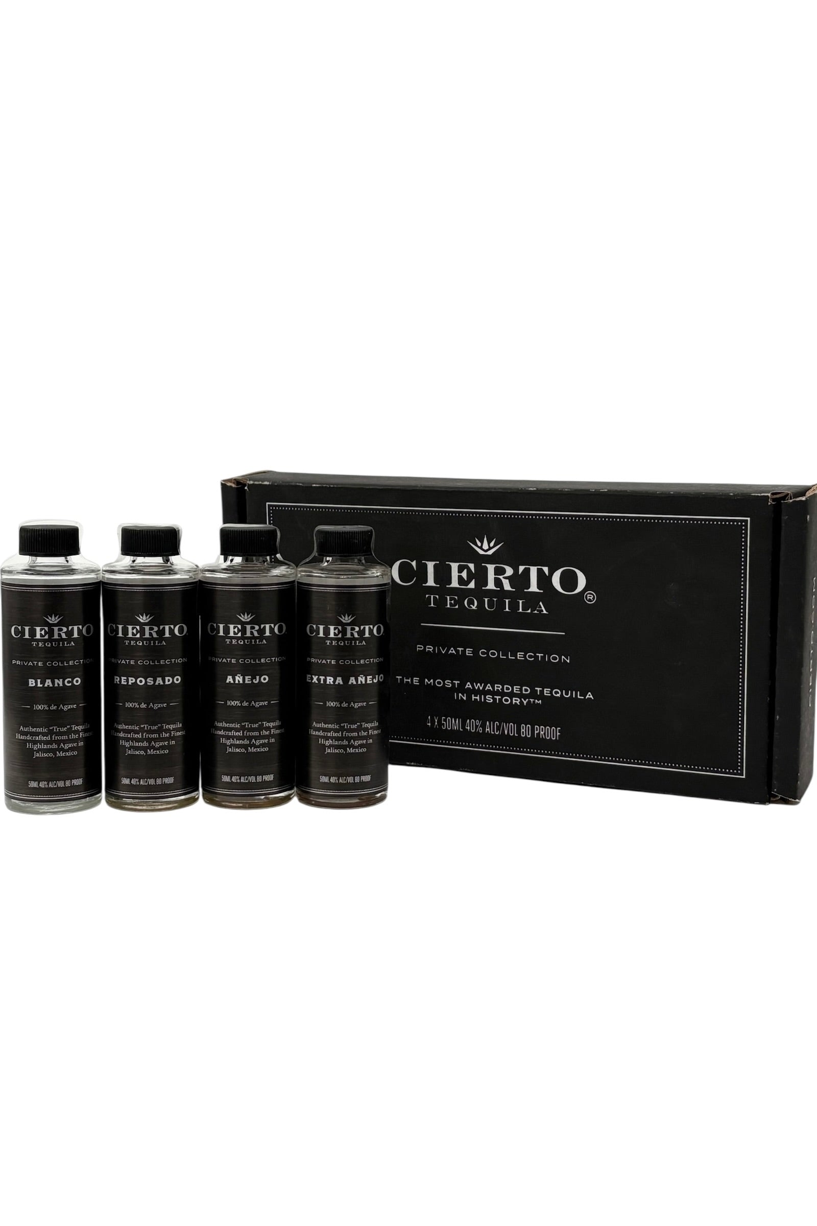 Cierto Tequila Blanco/Reposado/Anejo/Extra Anejo Private Collection 4 x 50 ml Sampler Pack
