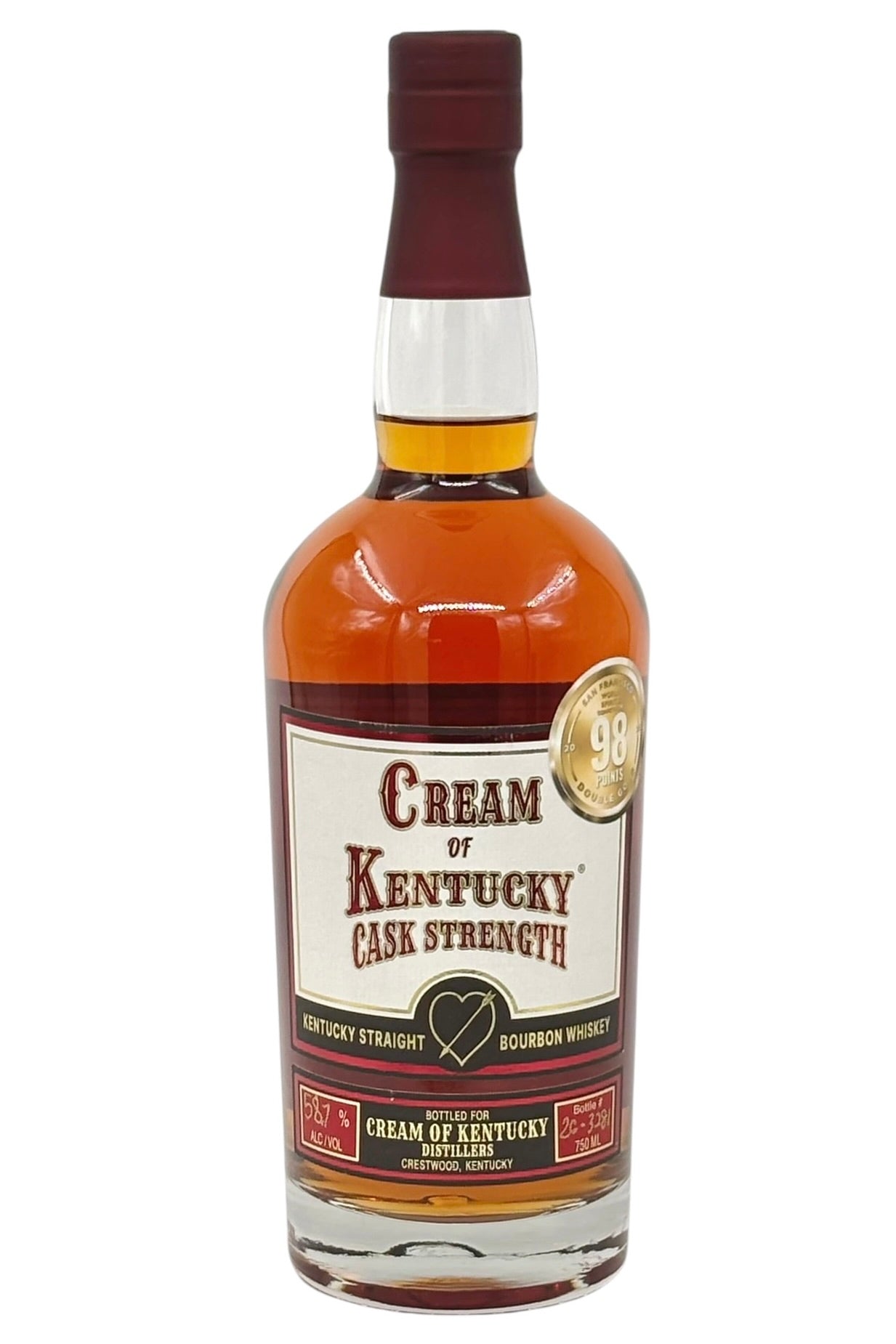 Cream of Kentucky Cask Strength Kentucky Straight Bourbon Whiskey 72% Corn 18% Rye 10% Barley 57.8% ABV Non Chill Filtered 750ml