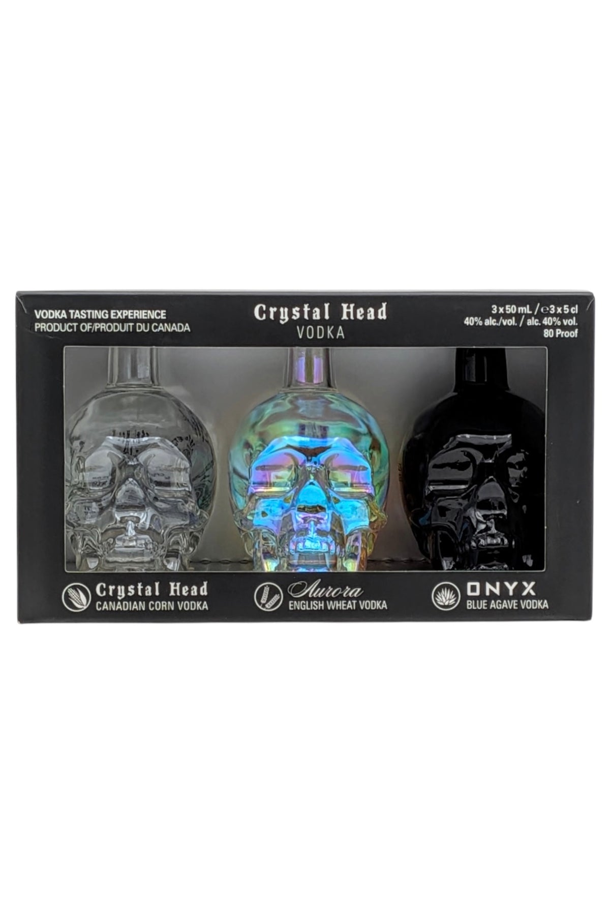Crystal Head Vodka Tasting Experience Gift Set (English Wheat, Canadian Corn, Blue Weber Agave) 3 x 50mll