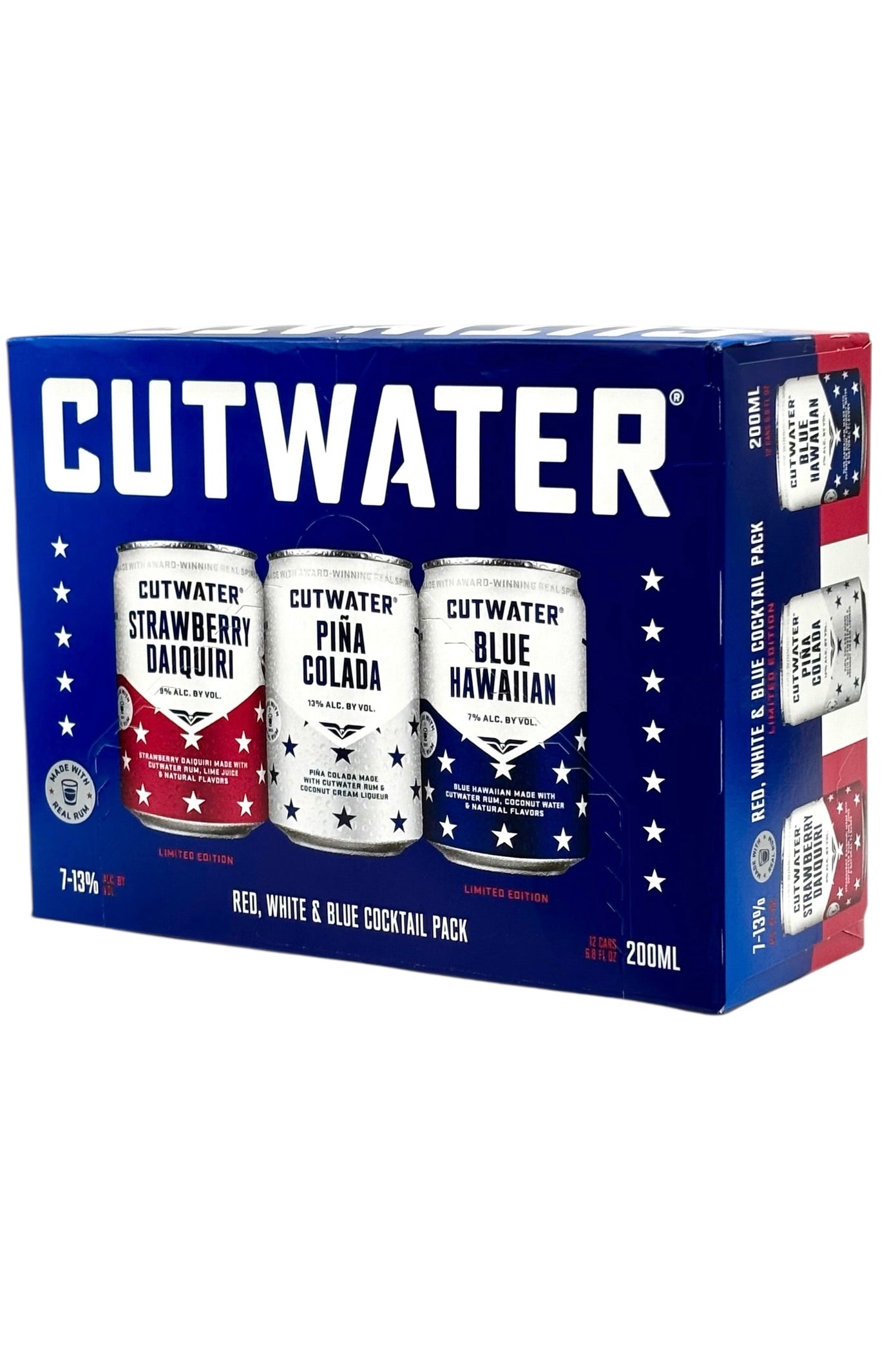 Cutwater Red White & Blue Cocktails RTD 12 x 200 ml Strawberry Daiquiri/Pina Colada, Blue Hawaiian