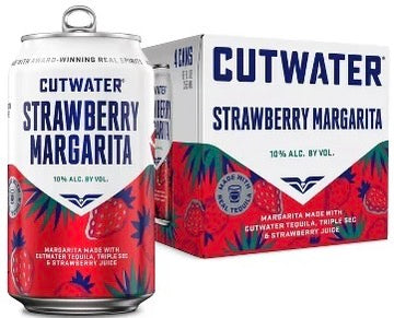 Cutwater Strawberry Margarita can and box on a white background