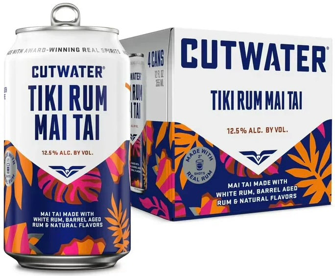 Cutwater Tiki Rum Mai Tai can and box with colorful design on a white background

Details