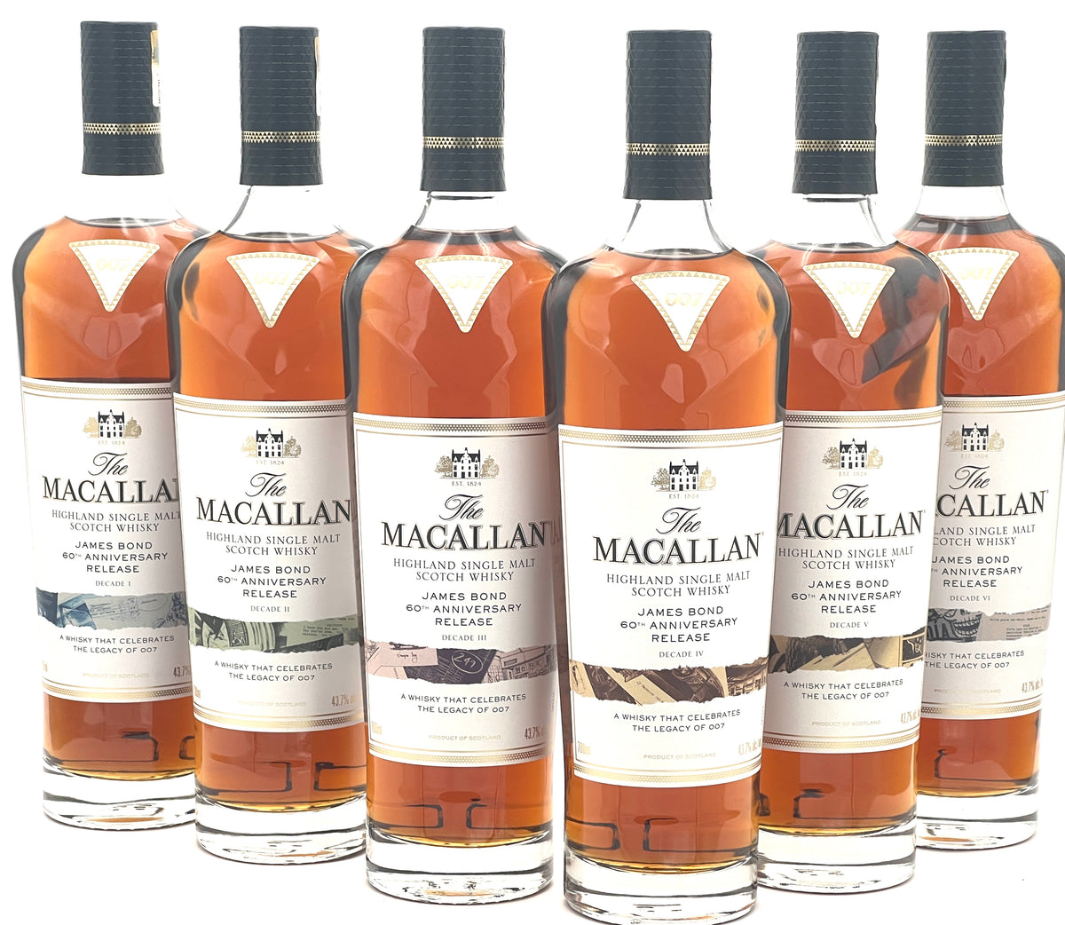 The Macallan &quot;James Bond 60th Anniversary&quot; Complete Set of Six Bottles! Single Malt Scotch Whisky