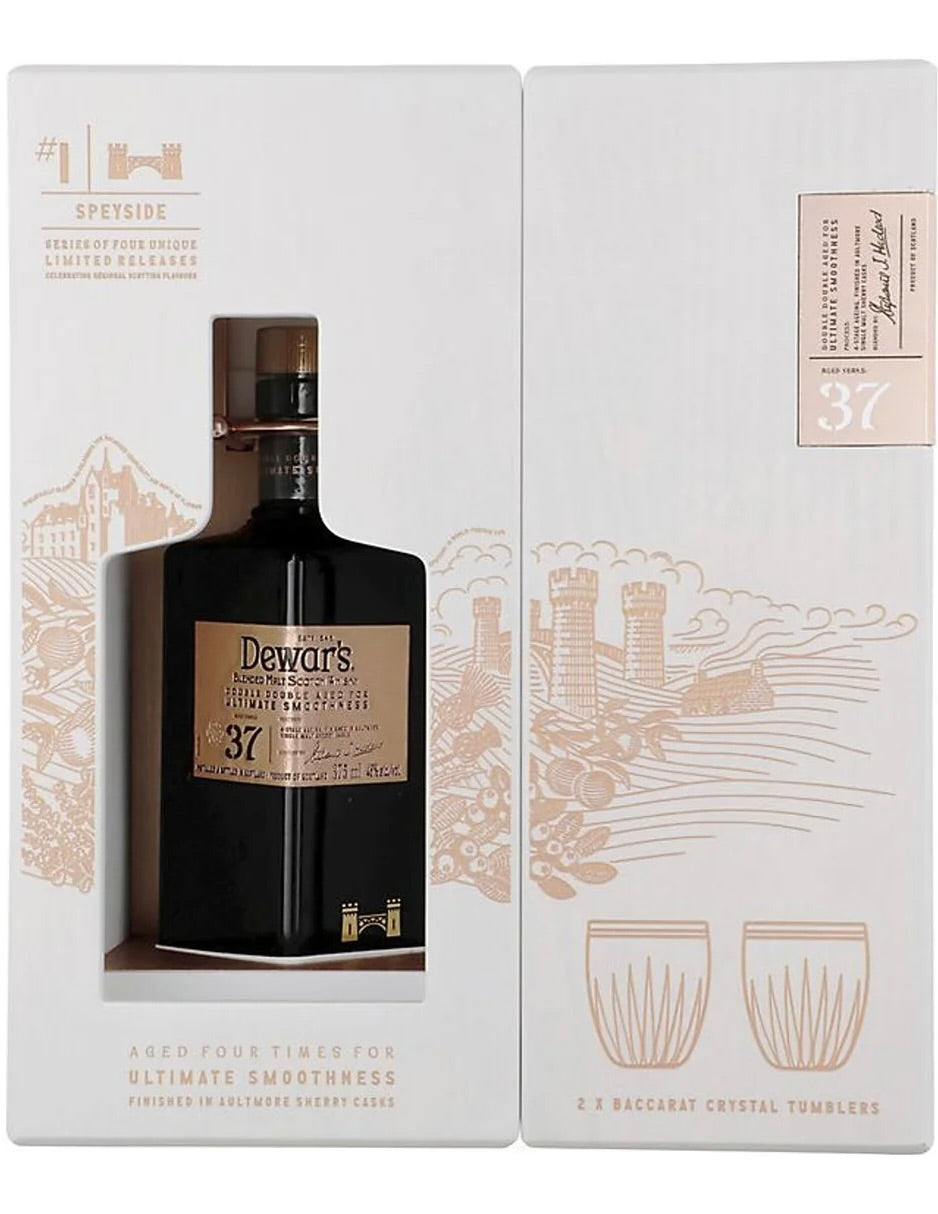 Dewar's Double Double 37 Year Old Blended Malt Scotch Whisky with 2 Baccarat Glasses 375ml