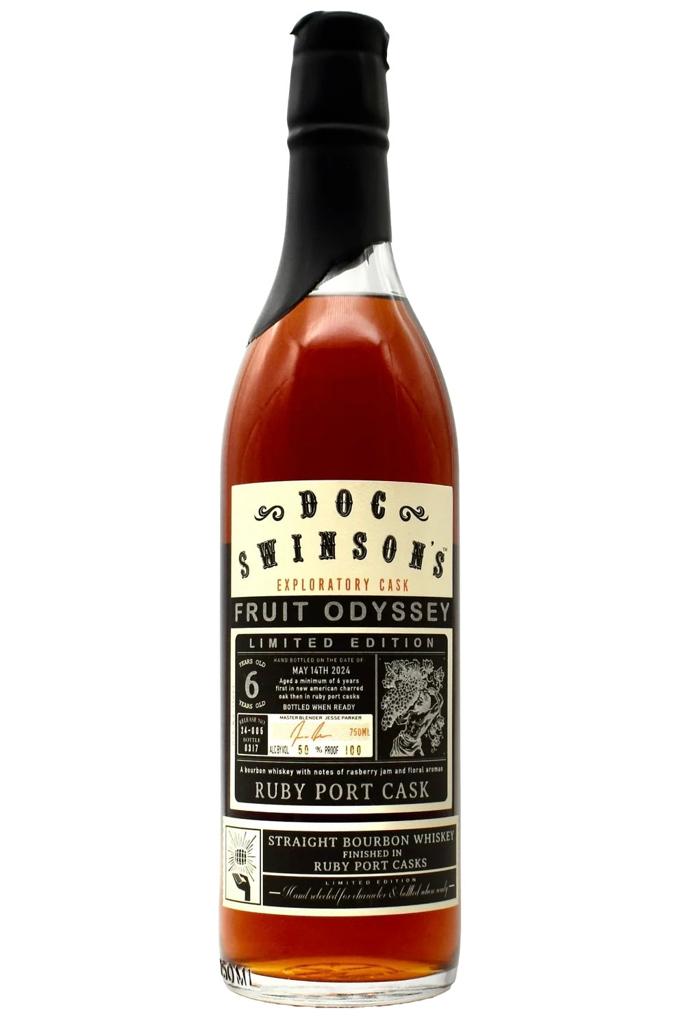 Doc Swinsons Fruit Odyssey Exploratory Cask Series Straight Bourbon Whiskey MGP Dual High Rye Mash Bill Ex Ruby Port Cask Finish 6 Years American Oak Jesse Parker Washington State  750ml