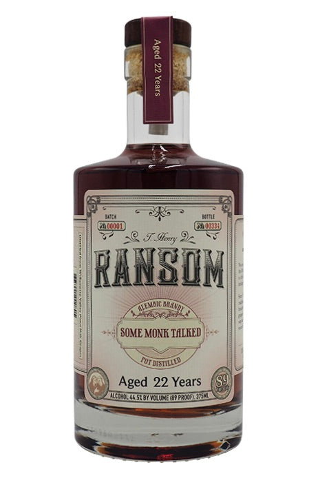 Ransom 22 Year Old &quot;Some Monk Talked&quot; Pinot Noir Alembic Pot Distilled Oregon Brandy 375 ml