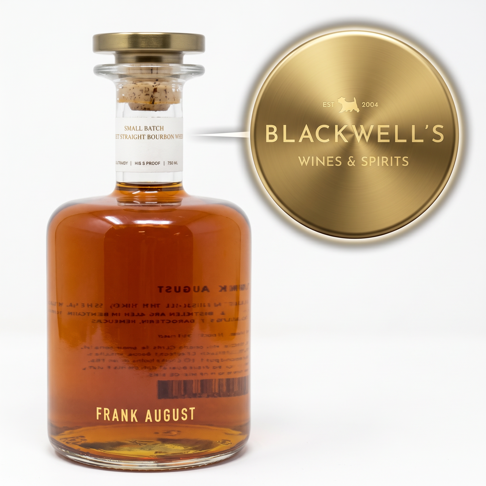Frank August Small Batch Kentucky Straight Bourbon Whiskey Blackwells Exclusive Engraved Bottle Cap Worlds Best Bourbon IWSC 2025 100 Proof 750ml