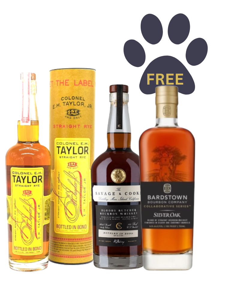 Collector’s Bonded Whiskey Bundle – E.H. Taylor Rye, Savage & Cooke Bloody Butcher + FREE Bardstown Silver Oak Bourbon