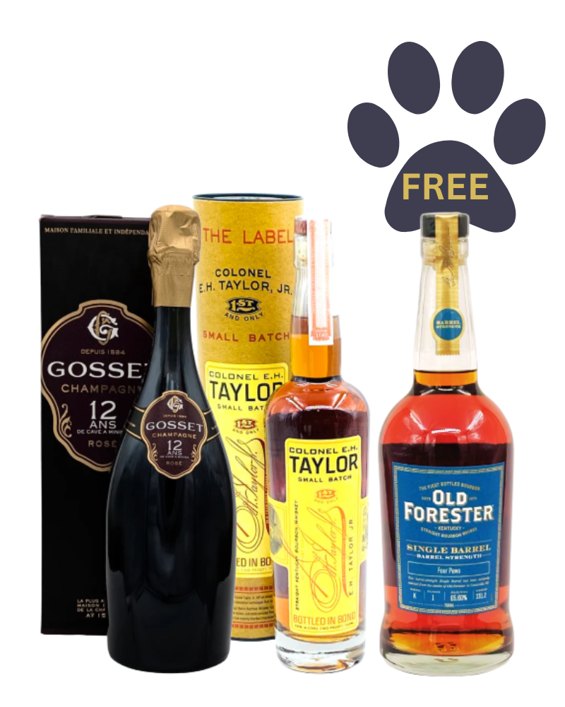 Gosset Rosé Champagne & Bourbon Collector Bundle – Includes Old Forester “Four Paws” Single Barrel + BONUS E.H. Taylor Small Batch