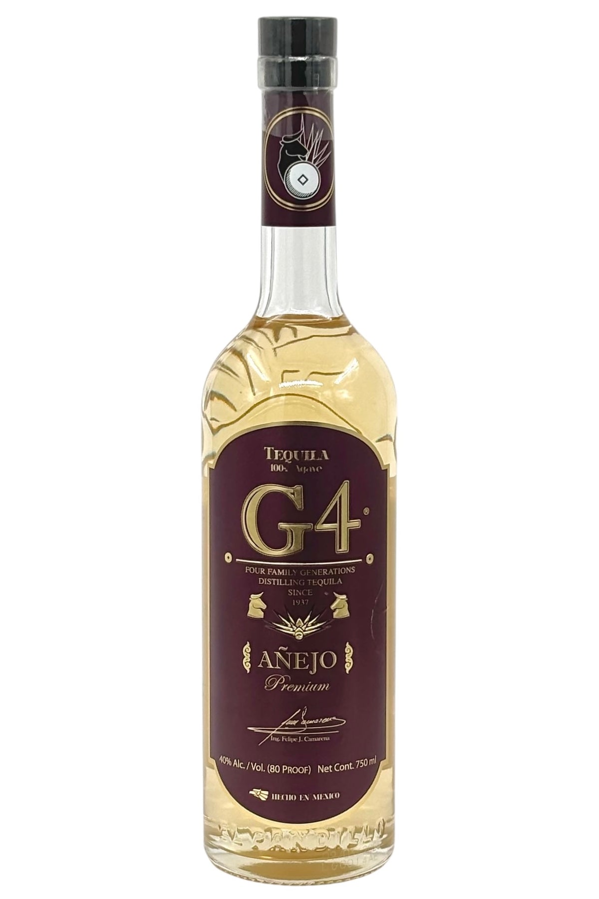 G4 Anejo Tequila 100% Blue Weber Agave El Pandillo Distillery Felipe Camarena NOM 1579 24 Months Ex-Bourbon Barrels Additive Free Rainwater Distillation 40% ABV 80 Proof 750ml