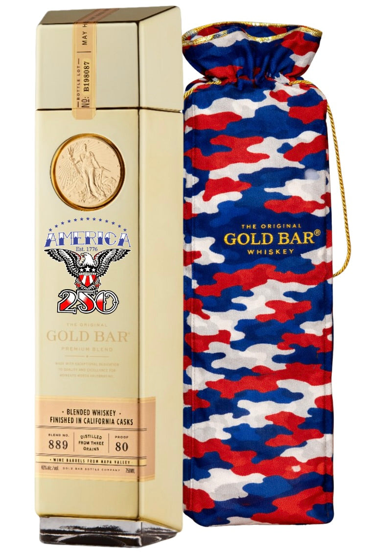 Gold Bar Americas 250th Special Edition Blended American Whiskey Napa Valley Wine Cask Finish Commemorative Limited Edition Double Gold SFWSC 40% ABV 80 Proof 750ml