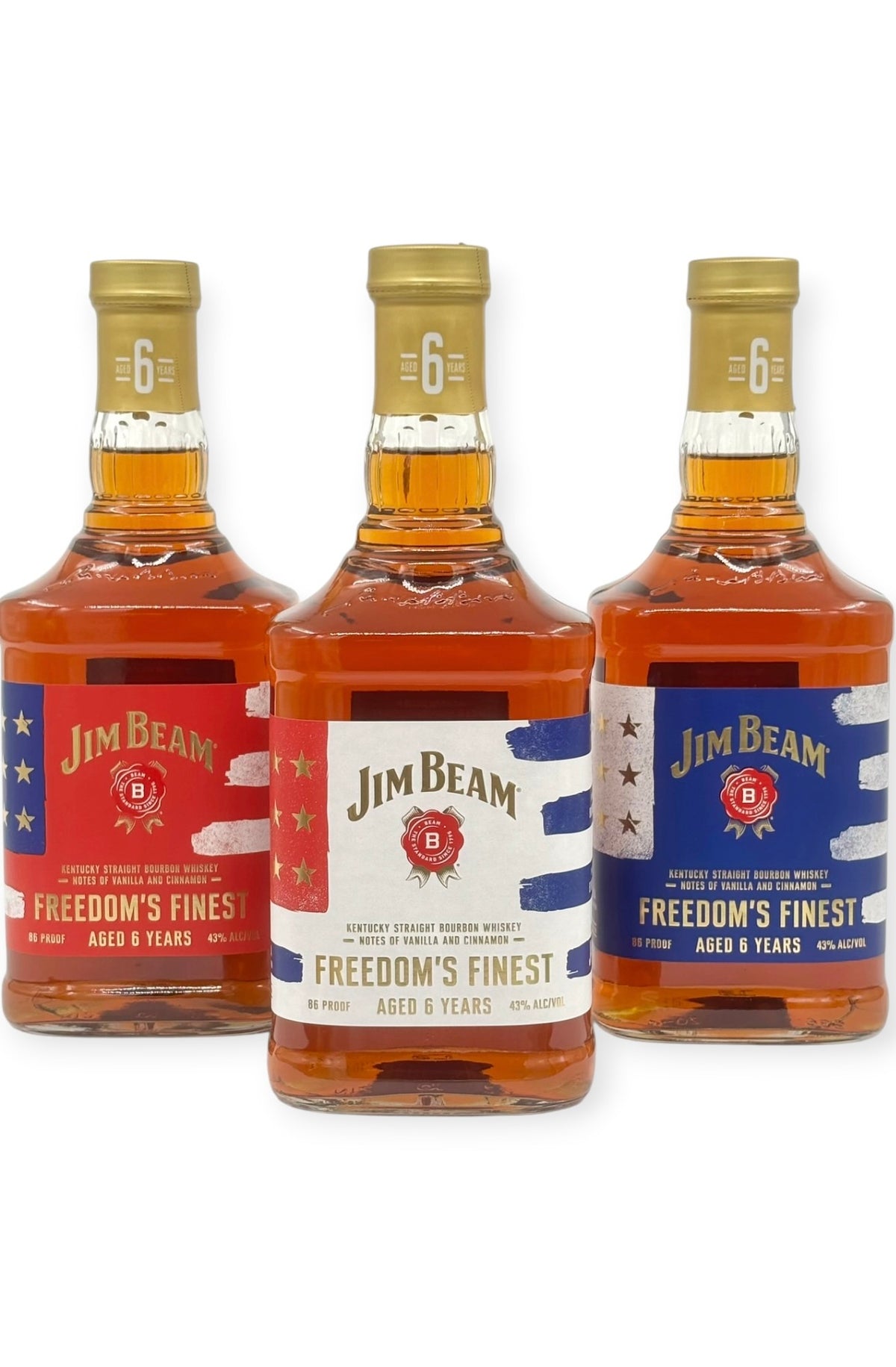 Jim Beam Freedom's Finest 6 Year Old Bourbon | Red, White & Blue Collector's Set | 3 x 750ml
