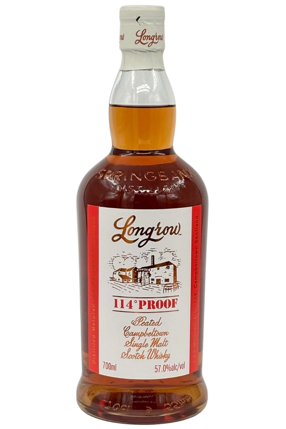 Longrow Peated 114 Proof Single Malt Scotch Whisky Campbeltown Springbank Distillery 50 PPM Refill Bourbon Refill Pinot Noir Cask Non Chill Filtered 57% ABV 750ml