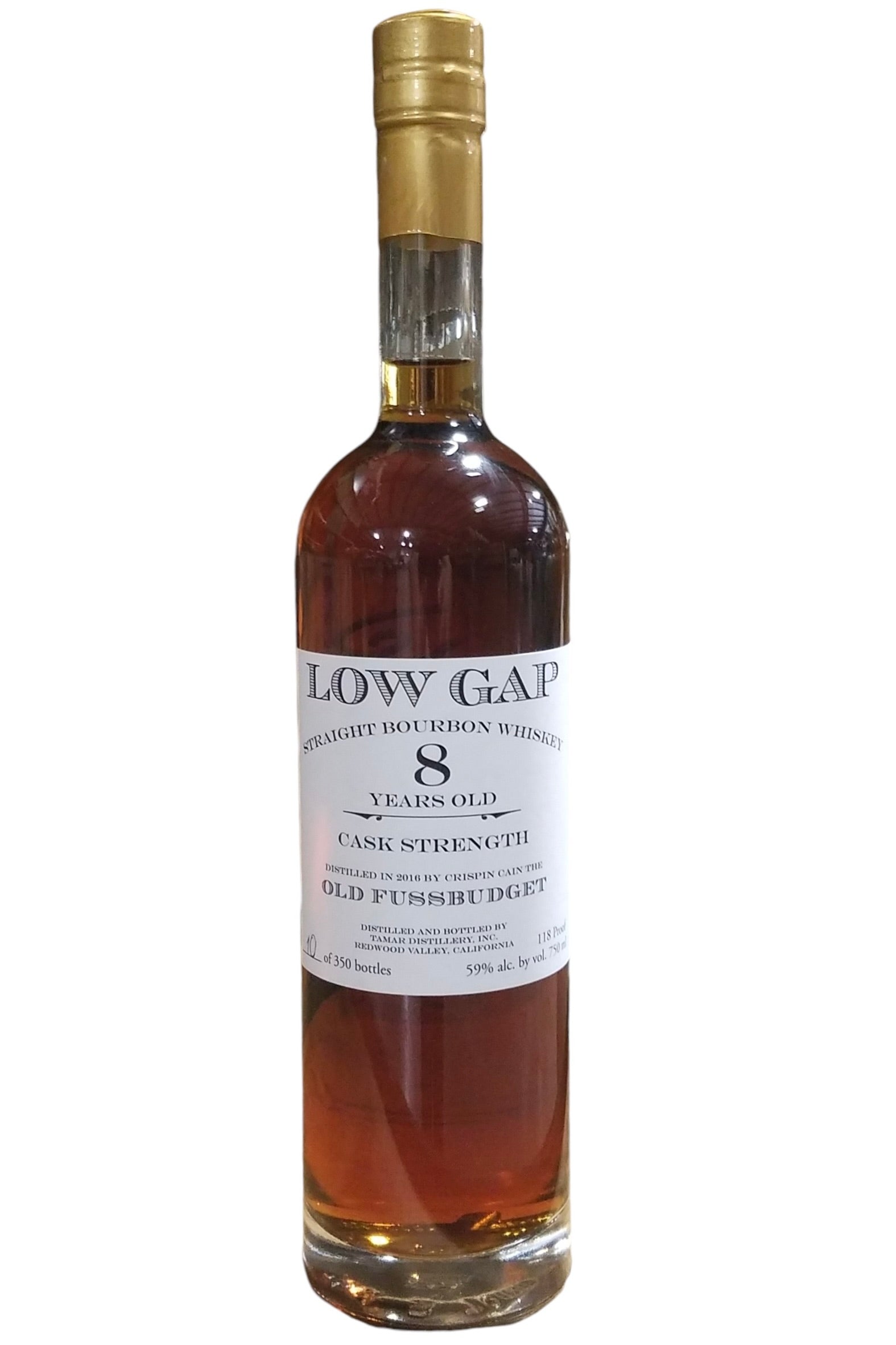 Low Gap "Old Fussbudget" 8 years Old Cask Strength Straight Bourbon Whiskey