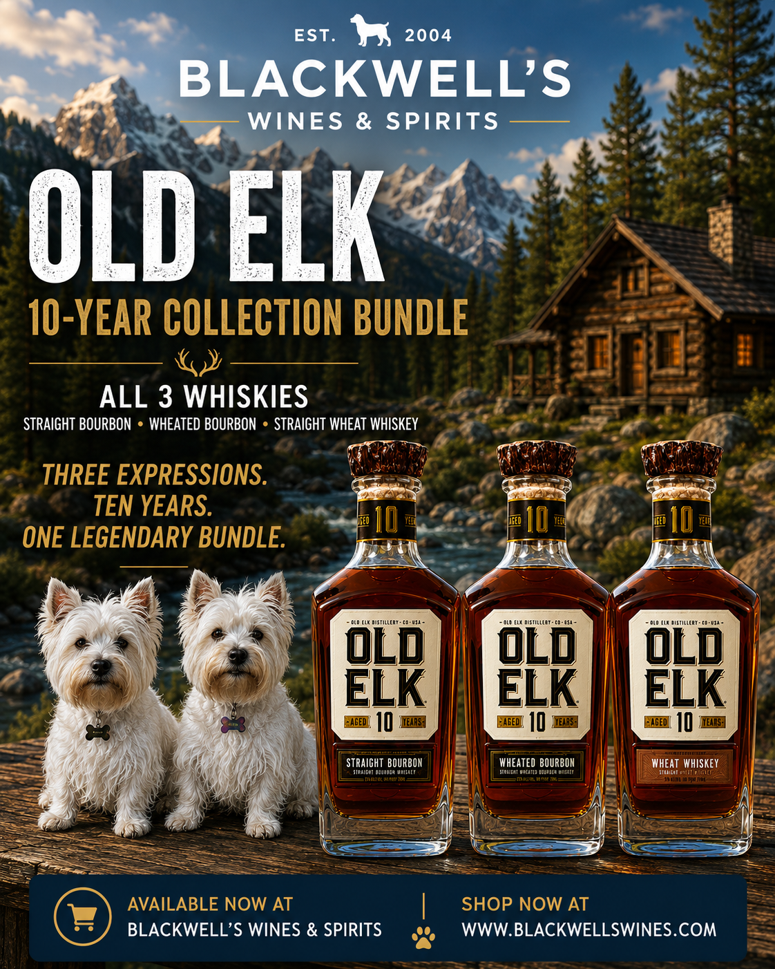 Old Elk 10-Year Collection Bundle | All 3 Whiskies — Straight Bourbon, Wheated Bourbon & Straight Wheat Whiskey | 3 x 750ml