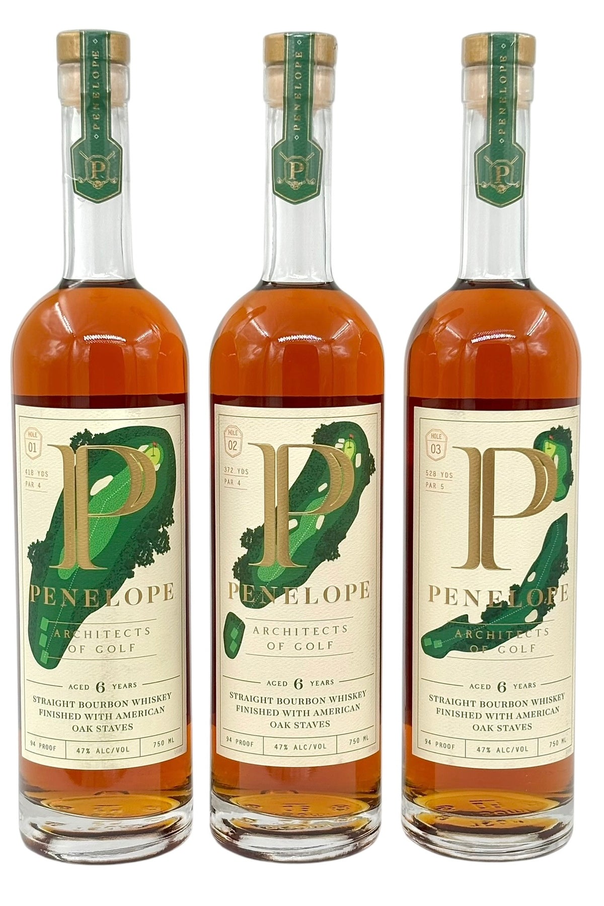 Penelope Bourbon Architects of Golf Complete 3-Bottle Collection Hole 1, 2 & 3 Kentucky Straight Bourbon Whiskey 3 x 750ml