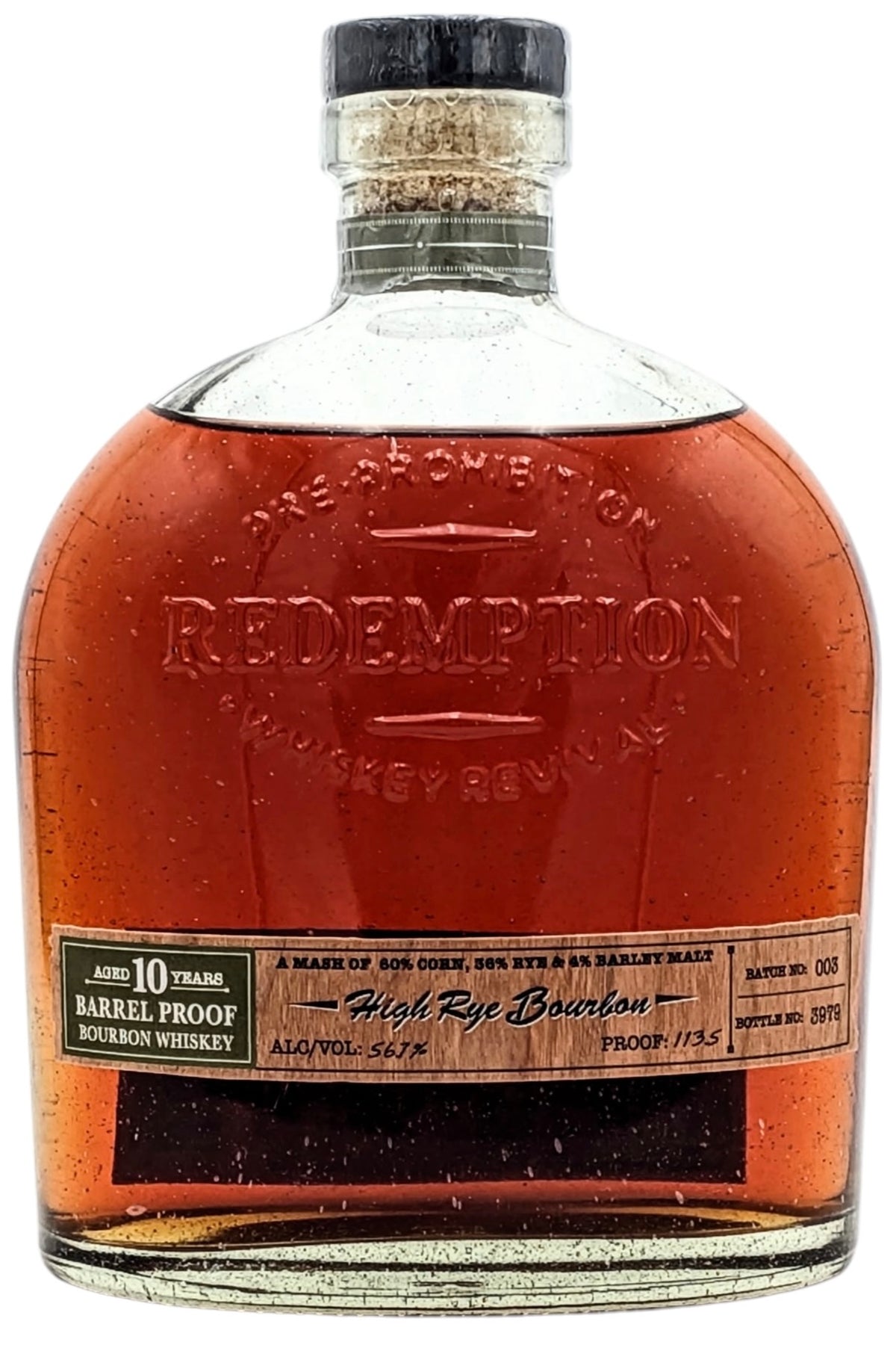 Redemption Barrel Proof 10 Year Old High Rye Bourbon Whiskey 750ml