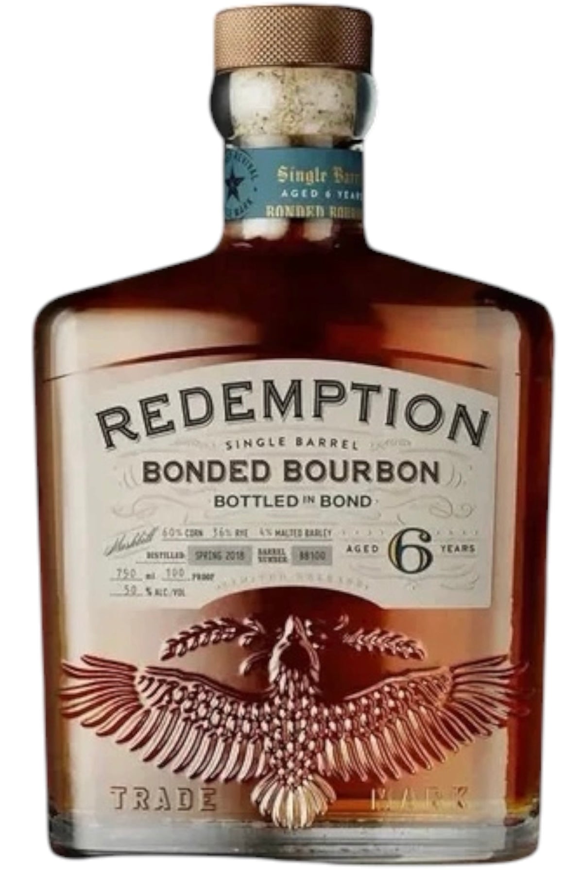 Redemption Single Barrel Bonded Bourbon — 6 Year Bottled-in-Bond 750ml