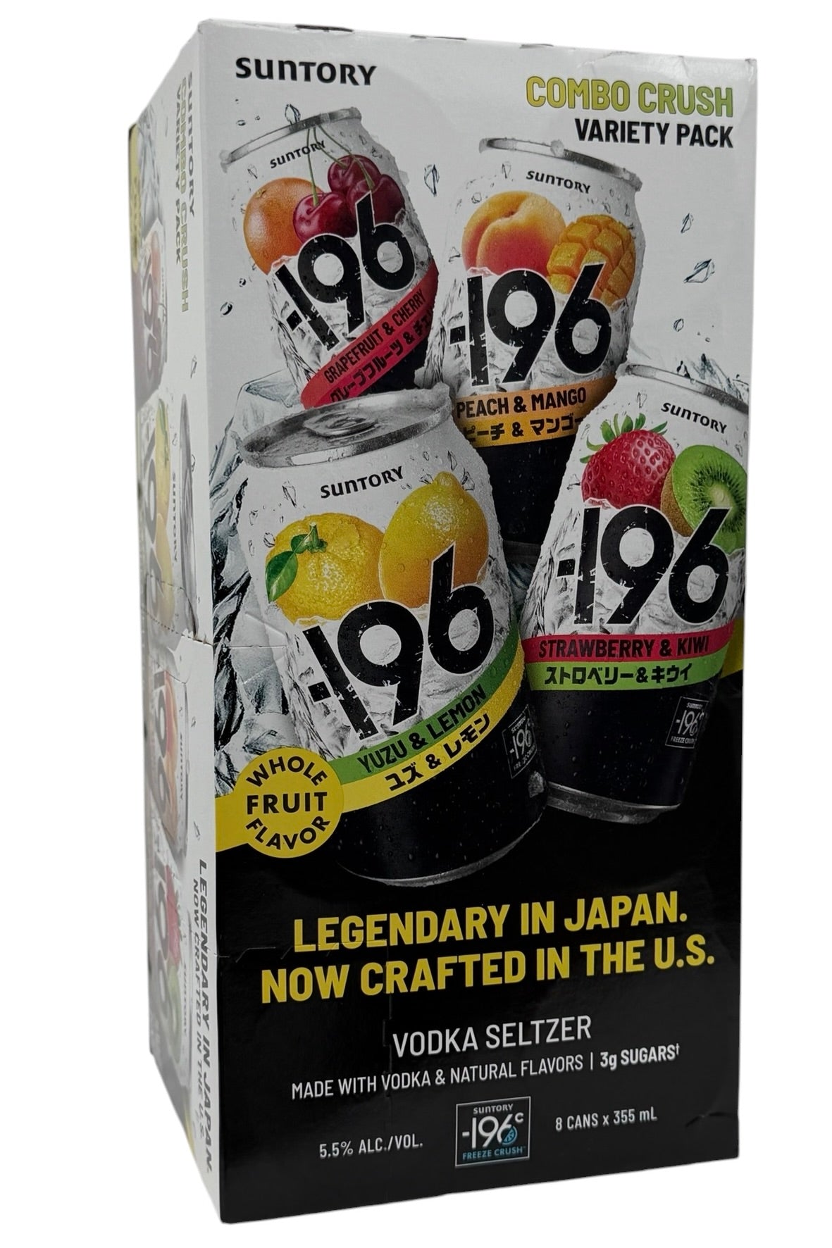 Suntory -196 “Combo Crusher” Vodka Seltzer Variety Pack – 8 x 355ml Cans (Yuzu Lemon, Peach Mango, Grapefruit Cherry, Strawberry Kiwi)