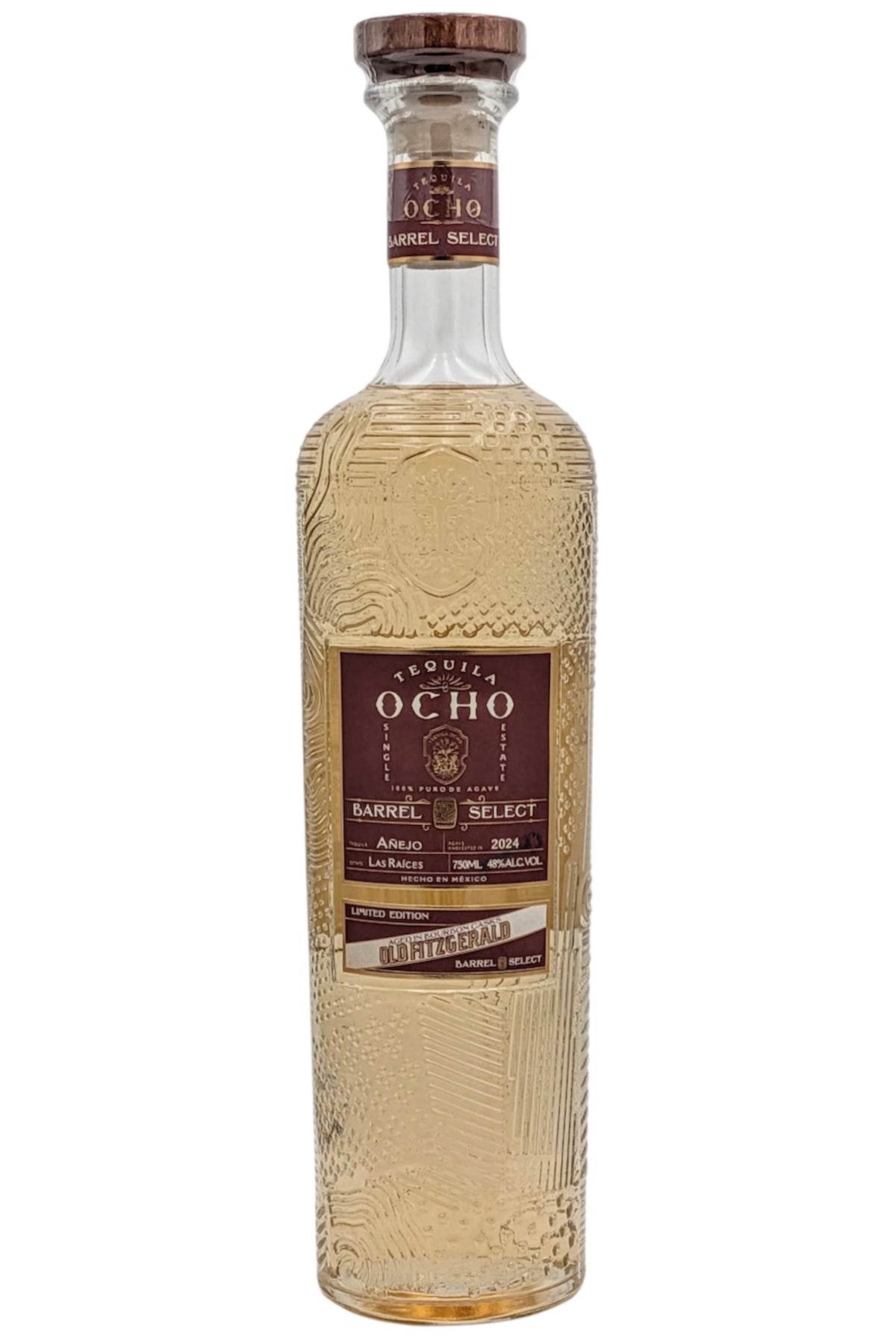 Tequila Ocho Old Fitzgerald Barrel Select Añejo “Las Raíces” Single Estate Tequila 750ml (96 Proof / 48% ABV)
