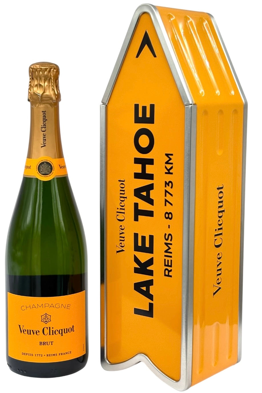 Veuve Clicquot Yellow Label Brut Champagne NV Lake Tahoe Arrow Gift Tin 750ml