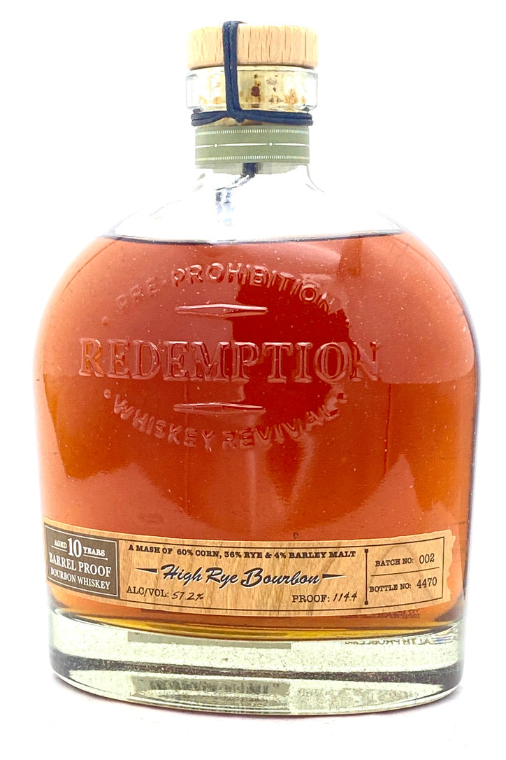Redemption Barrel Proof 10 Year Old High Rye Bourbon Whiskey 750ml